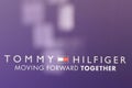 tommy Hilfiger sign and text logo front of American clothing company fashion men shop Royalty Free Stock Photo
