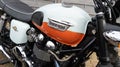 Triumph bike bonneville t100 anniversary detail sign text and brand logo on motorbike