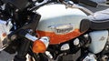 Triumph bonneville t100 bonnie neo retro classic 50 th anniversary bike detail fuel Royalty Free Stock Photo