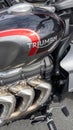 triumph rocket 3 motorcycle detail sign text and brand logo on style retro fuel tank