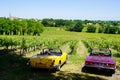 Bordeaux , Aquitaine / France - 06 01 2020 : Triumph Spitfire 1500 vintage car model parked in vineyard in Bordeaux wine region in
