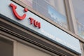 TUI logo text and sign brand on facade entrance store office of travel agency