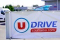 u drive logo sign and text brand for Super U supermarket french store