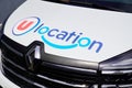 U location renault trafic text sign and brand logo on rent truck hire detail rental