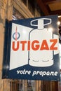 Utigaz panel logo sign and text brand sale of butane and propane gas cylinders