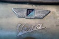 Vespa old logo brand and ancient text sign on piaggio scooter