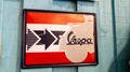 vespa vintage logo brand and ancient text sign on panel board piaggio scooter