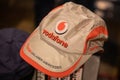 Vodafone and McLaren Mercedes brand logo and text sign racing car and British