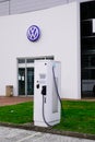 Bordeaux , Aquitaine / France - 02 01 2020 : Volkswagen electric car dealership public charging station sign logo with green