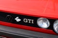 Volkswagen gti Golf 1 rabbit logo brand and text sign front young timer power car Royalty Free Stock Photo