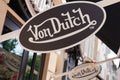 Von Dutch logo text and brand sign American multinational apparel brand on windows shop