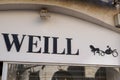 Weill text sign and logo brand front of clothes shop fashion of women luxury store