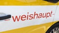 Weishaupt logo sign brand on panel van of gas and oil boilers heat pumps and burners