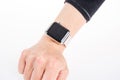 Bordeaux , Aquitaine / France - 03 03 2020 : woman hand wrist with smart apple watch blank empty screen Royalty Free Stock Photo