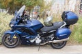 Yamaha FJR 1300 gt Motorcycle blue motorbike touring parked outdoor Royalty Free Stock Photo