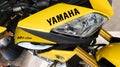 Yamaha motorcycle logo sign and brand text on motorbike black and yellow racing color Royalty Free Stock Photo