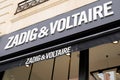Zadig & Voltaire logo and text sign front of trendy luxury fashion store