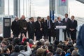 BORDEAUX, FRANCE - MARCH, 16 2013 : Inauguration of the Jacques Chaban-Delmas lift bridge by French President Francois