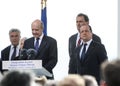 BORDEAUX, FRANCE - MARCH, 16 2013 : Inauguration of the Jacques Chaban-Delmas lift bridge by French President Francois