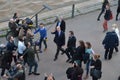 BORDEAUX, FRANCE - 22 NOVEMBER 2014 : Alain Juppe, mayor of the city of Bordeaux walking on the quays of the Garonne