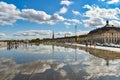 Bordeaux, France - Sep 17, 2021: Water Mirror, the world's largest reflecting pool on the quay of the Garonne river in Royalty Free Stock Photo