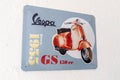 vespa gs 150 1955 old logo brand and ancient text sign on panel service piaggio scooter