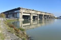 Bordeaux, France - View of the bombproof World War 2 German submarine base and pen in the Bacalan waterfront