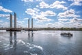 Bordeaux with Jacques Chaban lifting bridge over Garonne river in France