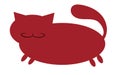 Bordeaux, red, silhouette of a fat cat with a mustache, with short paws and a large snout with ears sticking upwards on a white ba