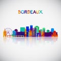 Bordeaux skyline silhouette in colorful geometric style.