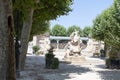 Bordeaux town Place Amedee Larrieu fountain water with entrance market in trees park