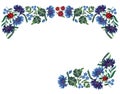 Border with blue flowers and ladybugs