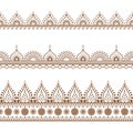 Border brown line lace mehndi elements in Indian style for card and tattoo isolated