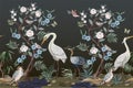 Border in chinoiserie style with herons and peonies. Vector. Royalty Free Stock Photo