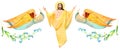 Border Christian Easter banner. God Jesus Christ with angels and flowers.