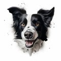 Border Collie Dog Portrait In 3d Style On White Background