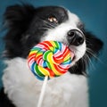 border collie dog lovely portrait on a blue background sweets