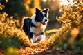 Border collie dog running on fallen leaves. Royalty Free Stock Photo