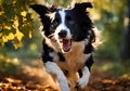 Border collie dog running on fallen leaves. Royalty Free Stock Photo