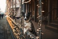 Border Collie dog walking in the winter city