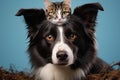 Border collie dogs portrait with a hiding cat Royalty Free Stock Photo