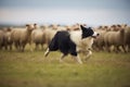 border collie herding sheep in the countryside Royalty Free Stock Photo