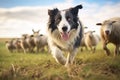 border collie herding sheep in the countryside Royalty Free Stock Photo