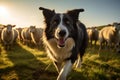 Border Collie Herding Sheep in Golden Hour Meadow