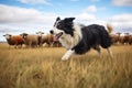 border collie herding sheep in an open field Royalty Free Stock Photo