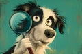 Border Collie holding magnifying glass in search something amazing and fun,excellent for use in designing advertising banners,