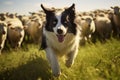 Border Collie sheep dog working a flock of sheep Royalty Free Stock Photo