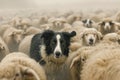 Border Collie sheep dog working a flock of sheep Royalty Free Stock Photo