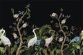 Border with cranes and peonies in chinoiserie style. Vector. Royalty Free Stock Photo