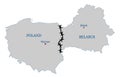 Border crisis of Poland and Belarus. The problem of migration and refugees. Contour of state borders. Barbed wire along the border